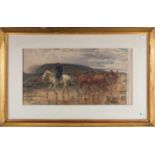 Enrico Coleman (Italian 1846-1911), a horse tamer leading his team, watercolour, signed E Coleman,