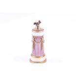 A 14ct gold Russian enamelled scent bottle, with eagle surmount above a band of seed pearls, the
