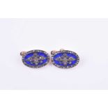 A pair of Russian gold, enamel, diamond and sapphire cufflinks, with 56 zoltnik mark, the oval