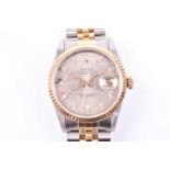 Rolex. An oyster perpetual datejust gentleman's wristwatch, stainless still and gilt, with