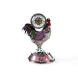 A 19th century Austrian / Vienna silver and enamel desk clock, modelled as a rooster on an oval