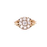 A late 19th / early 20th century 18ct yellow gold and diamond ring, set with a cluster of nine old-