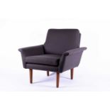A Howard Miller style armchair, upholstered in grey woolen fabric, with open arms and loose fitted