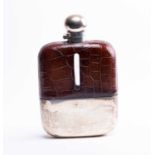 A George V silver and crocodile effect skin mounted hip flask, Sheffield 1933 by James Dixon & Co,