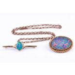 A 9ct yellow gold and opal bar brooch, set with an oval green and blue opal (possibly a doublet),