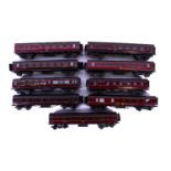 A group of unboxed Exley 0 Gauge LMS coaches to include a Buffet Car, Kitchen Car, Dining Car and