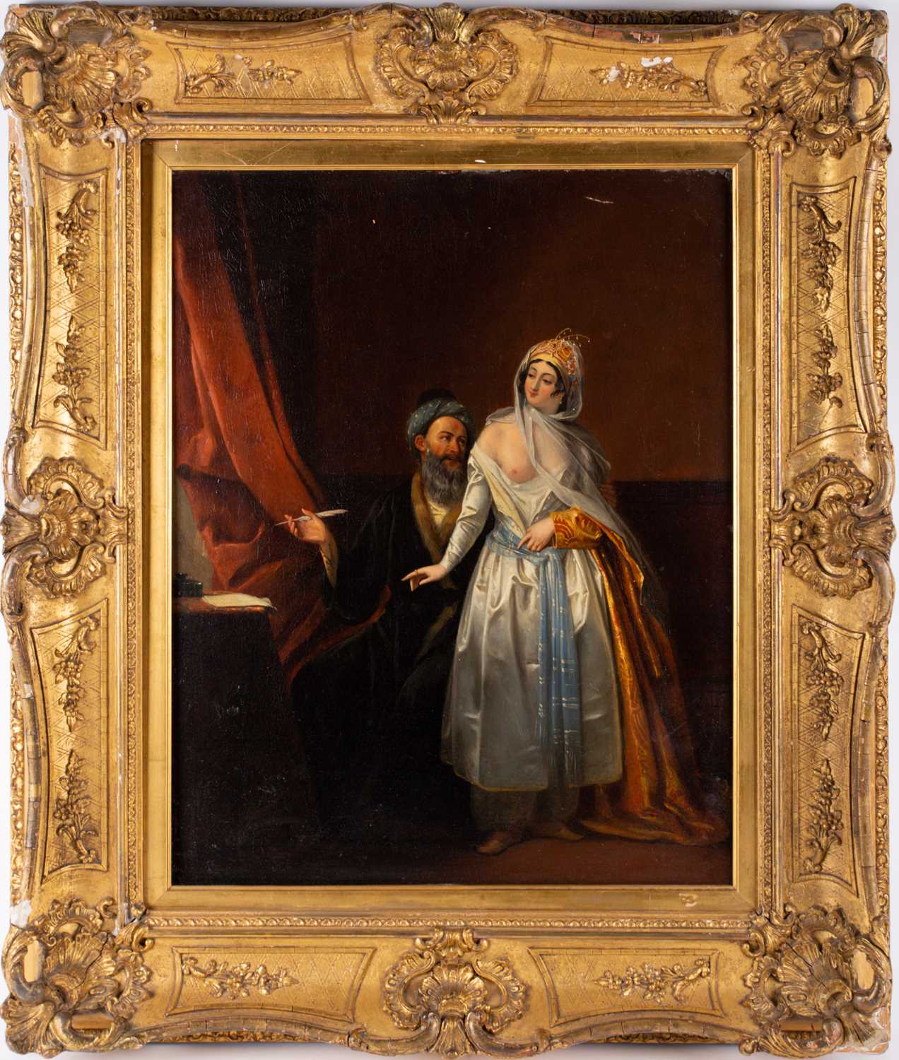 'Guet', (19th century) Continental school, 'The Proposal', signed lower right, 36.5 cm x 46.5 cm