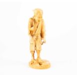 A Japanese ivory okimono, Meiji period, 日本， 象牙饰物一件，明治时期 carved as a peasant crying out after being