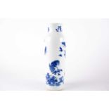 A Chinese blue and white vase, 中国，青花筒瓶一件 painted with two cockerels, butterflies and insects by