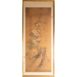 A Chinese silk scroll wall hanging, Qing, 中国，丝绸卷轴壁挂水彩画一副，清代 painted with blossoming tree peony and