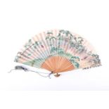 A Japanese ivory Shibayama fan, Meiji Period, 日本，芝山象牙扇，明治时期 the guards decorated with shibayama