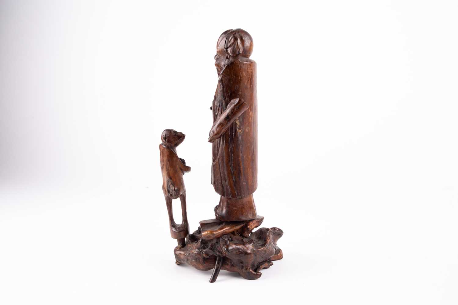 A Chinese carved wood figure of Shoulao and a Monkey, Qing, 中国, 寿老与猴木雕像一件，清代，18世纪 18th century, - Image 3 of 4