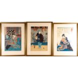 Nine Japanese woodblock colour prints, 19th century, 日本，木版彩印九件，19世纪 each depicting various actors,