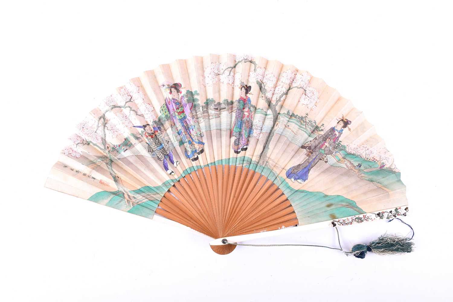 A Japanese ivory Shibayama fan, Meiji Period, 日本，芝山象牙扇，明治时期 the guards decorated with shibayama - Image 3 of 4