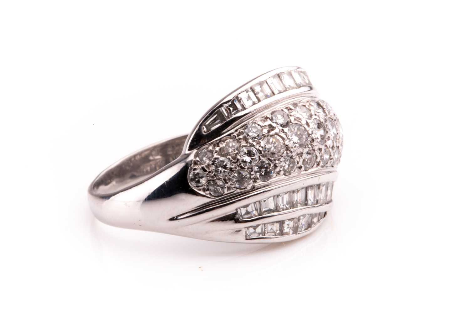 An 18ct white gold and diamond swirled bombe-style ring, pave-set with round brilliant-cut diamonds, - Image 6 of 6