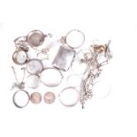 A mixed group of silver and white metal jewellery items including four engraved bangles (a/f), three