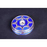 A Russian 14ct gold gem set box, the blue enamel lid applied with tricolour gold floral garlands