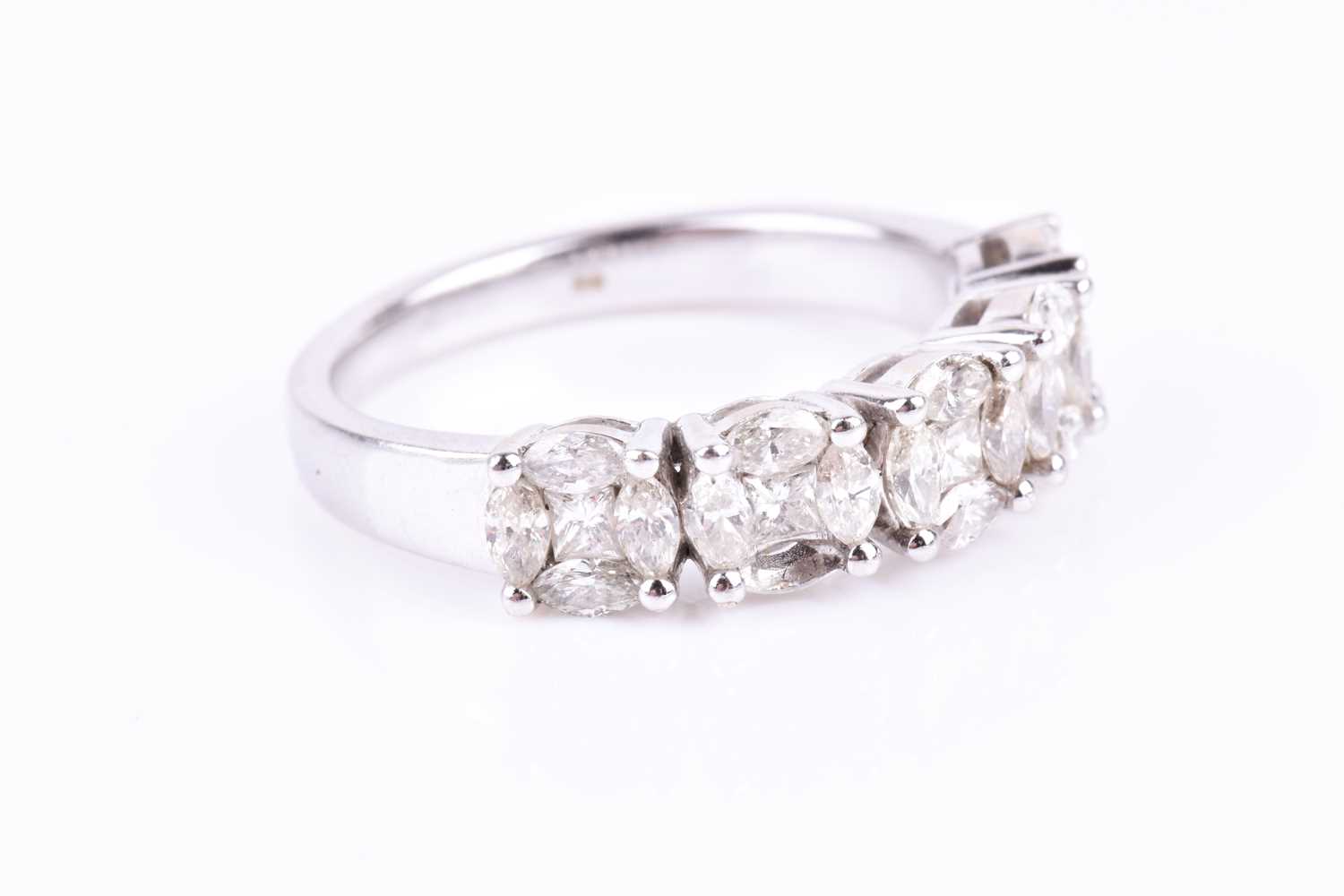 An 18ct white gold and diamond cluster ring, the five clusters illusion-set with a princess-cut - Image 2 of 3