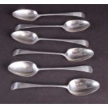 A set of six Scottish silver tablespoons, c.1800 by James Erskine, Aberdeen, 9.5 ozt. combined.