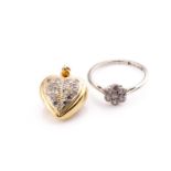 An 18ct yellow gold and diamond heart-shaped pendant, together with an 18ct white gold and