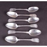 A set of six William IV silver fiddle pattern dessert spoons, London 1830 by William Bateman, 7.5
