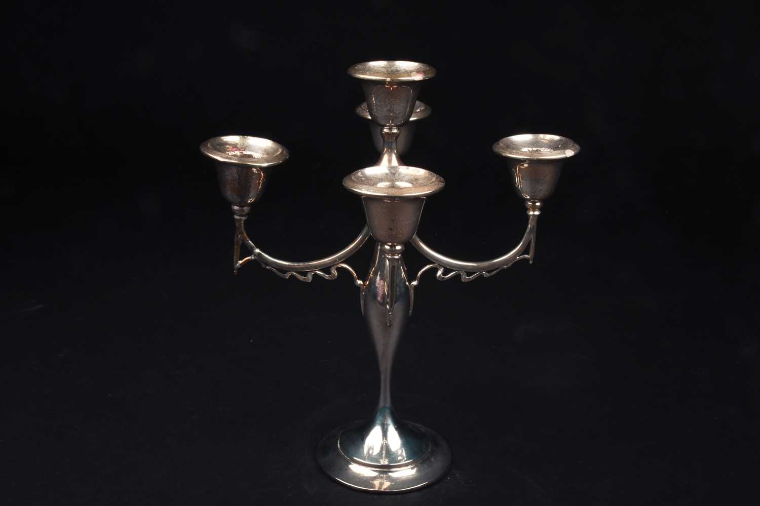 A 20th century silver candlestick, date and maker's mark rubbed, with four swept arms and central - Image 2 of 3