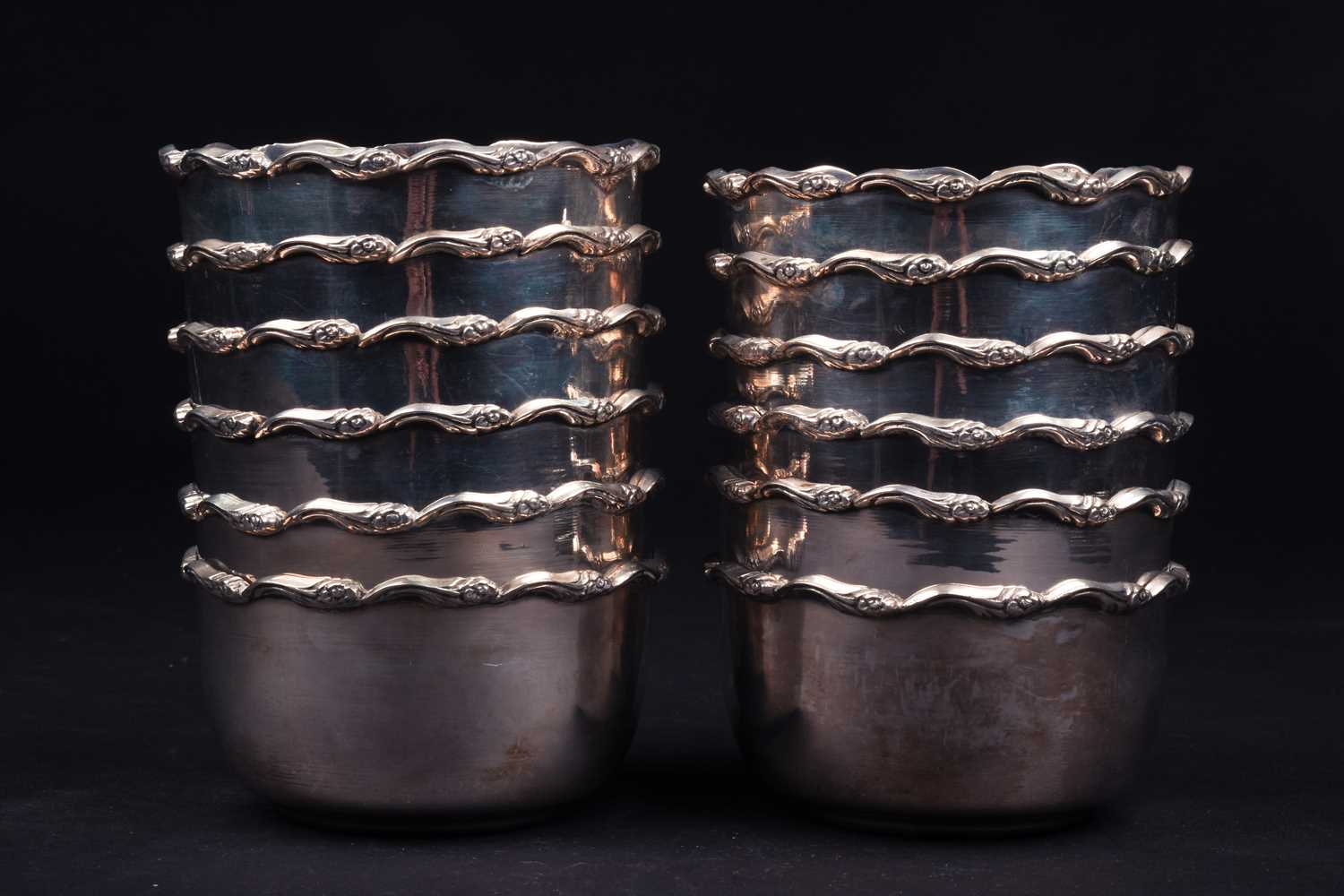 A set of twelve Continental silver finger bowls, each with frilled edge, marked 'Silver' to base, - Image 2 of 3