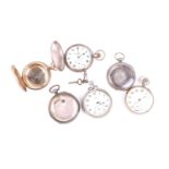 A group of three white metal cased pocket watches, one marked C Beevers Fore St, Seaton to the dial,