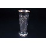 A late Victorian tall silver vase, Sheffield 1891 by George Edward & Sons, of tapering form on a