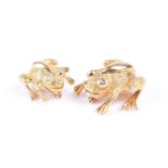 Tiffany. A pair of diamond set frog brooches, the slightly graduated, realistically modelled