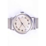 An Omega military style stainless steel wristwatch, the silvered dial appears partially signed, with