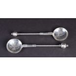 A pair of large Norwergian silver marriage spoons, circa 1926 by Marius Hammer, with crown and