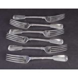 A set of six Victorian silver fiddle pattern dinner forks, Dublin 1841 by S. Neville, 15.5 ozt.