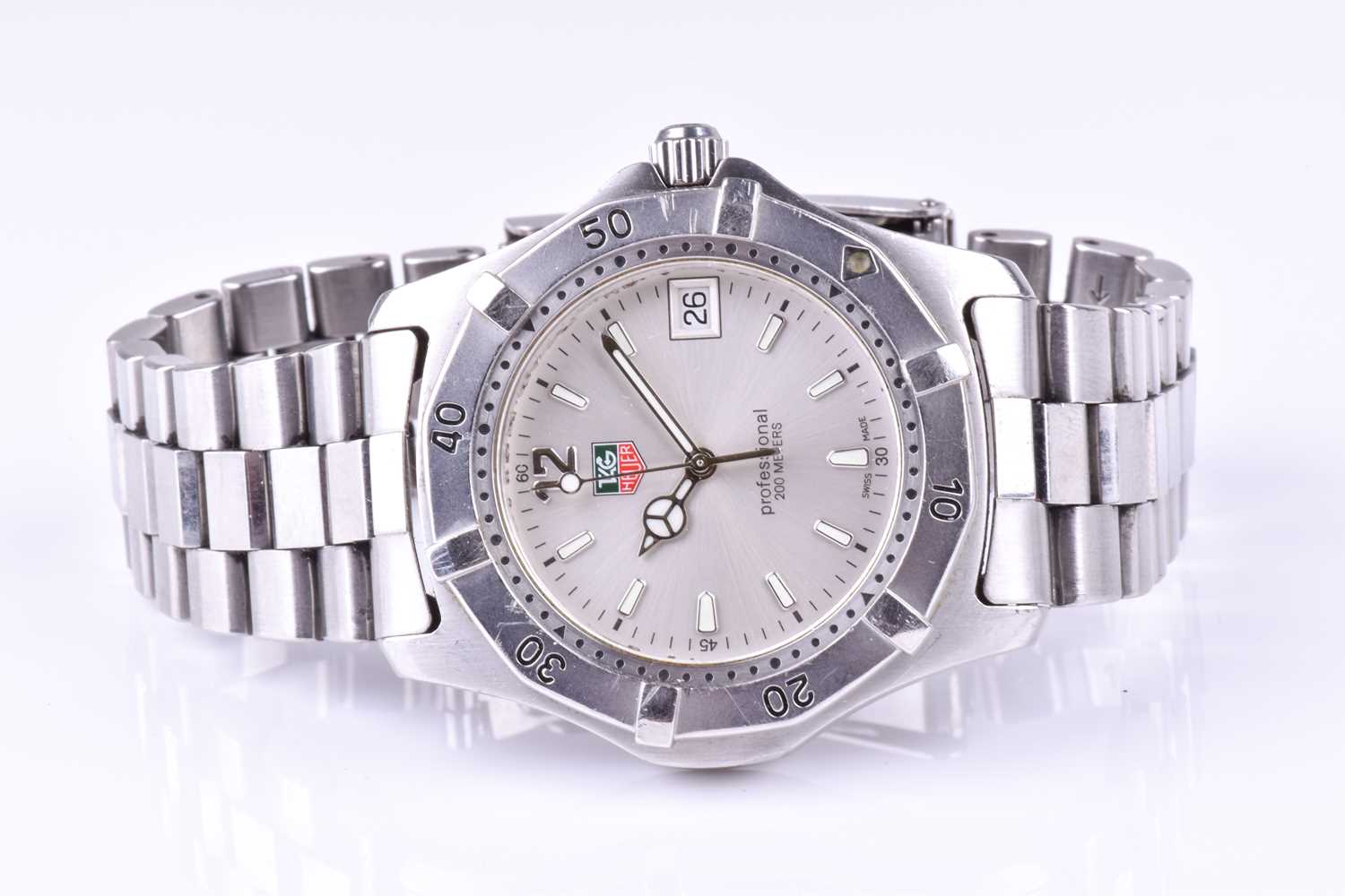 A Tag Heuer Professional stainless steel wristwatch the silvered dial with luminous baton indices, - Image 10 of 10