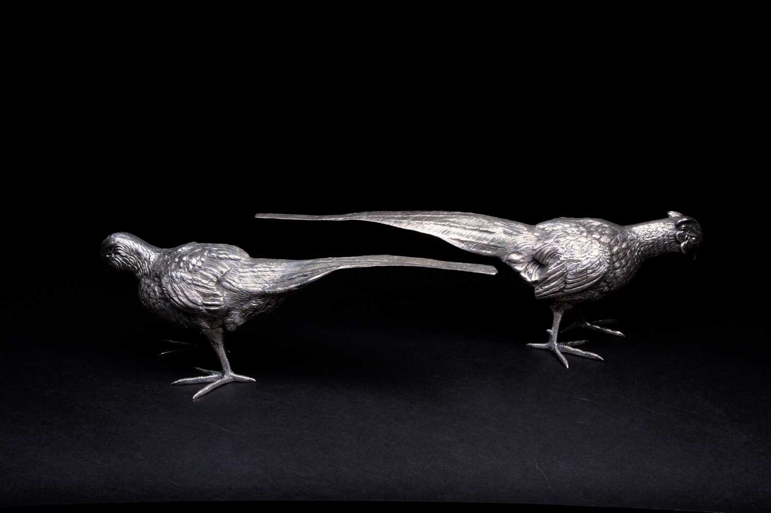 Two large Spanish silver pheasants, circa 1960's, each naturalistically modelled, struck to the tail - Image 3 of 4