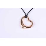 A diamond set Open Heart necklace by Elsa Peretti for Tiffany & Co., the polished rose gold heart