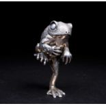A Patrick Mavros silver standing toad, signed and dated 2017, further initialed PM beneath the foot,