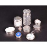 A mixed group of small English and Continental silver items to include a pair of dressing table