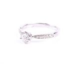 A single stone diamond ring, the central round brilliant cut diamond in scalloped claw mount, to