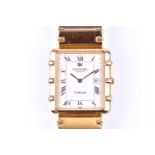 A gentleman's Raymond Weil 18ct gold plated Coliseum wristwatch, the rectangular cream dial with