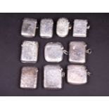 A collection of ten silver vesta cases, largely 19th century, various dates and makers, 6 ozt.