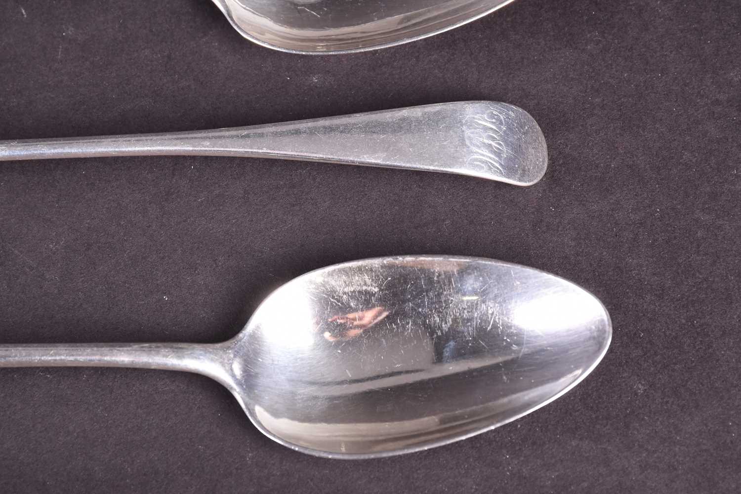 A set of six Scottish silver tablespoons, c.1800 by James Erskine, Aberdeen, 9.5 ozt. combined. - Image 2 of 3