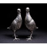 A large pair of Spanish silver partridges, 20th century, well modelled standing, the feather