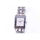 A Rado Diastar Jubile polished steel wristwatch, rectangular silver dial with roundel hour