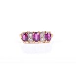 A seven stone ruby and diamond half hoop ring, the the slightly graduated oval cut rubies in claw