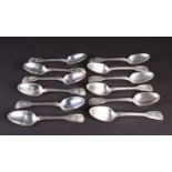 A set of twelve George III silver fiddle and thread pattern tablespoons, London 1819 by William