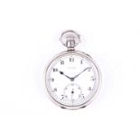 A Rolex Silver Pocket Watch, the white enamel dial signed Rolex, with black Arabic numerals and