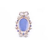 A late 19th / early 20th century diamond and sapphire portrait pendant, the yellow metal oval