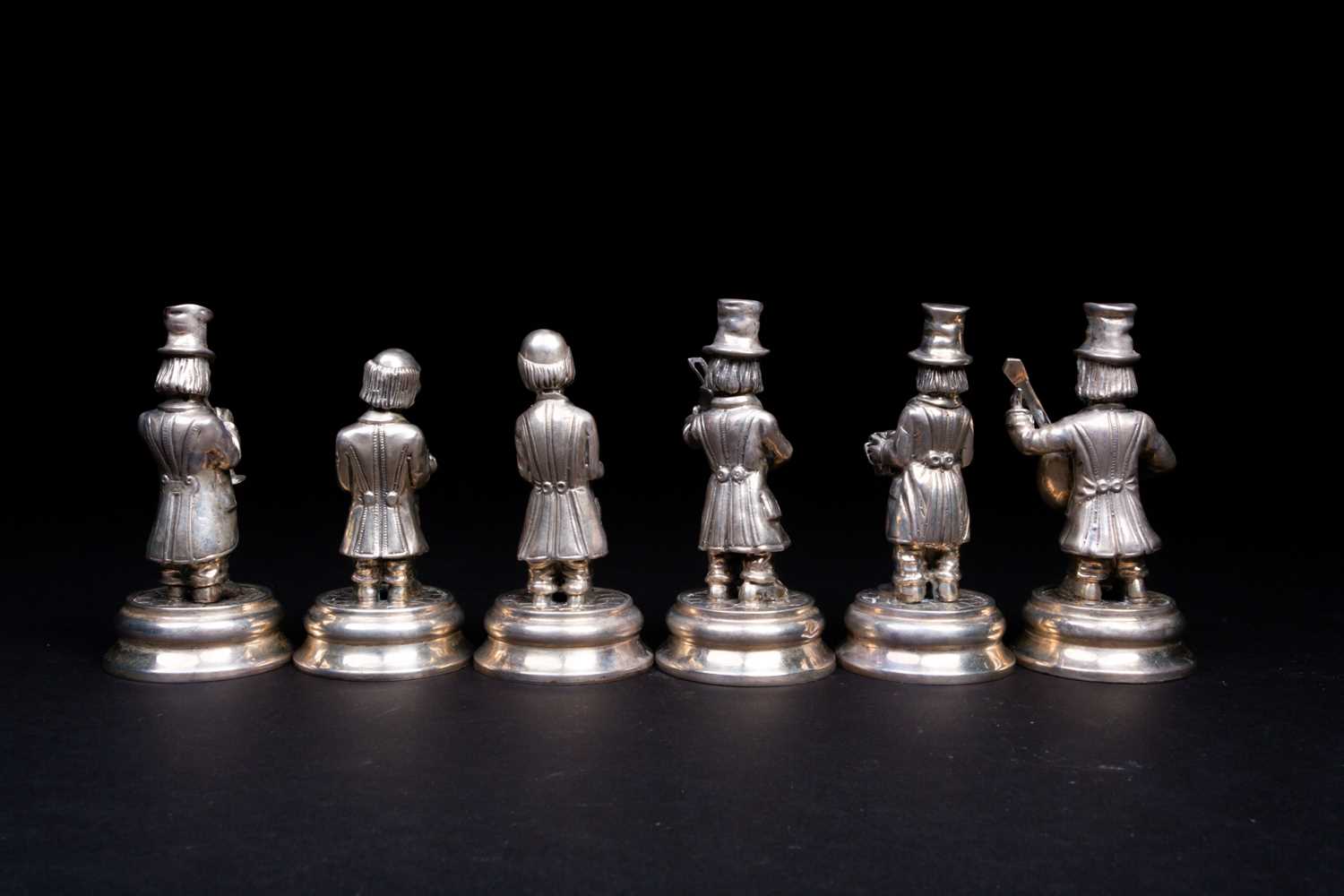 A set of six Spanish silver musician figures, 20th century, playing a variety of instruments, on - Image 2 of 3