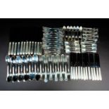 A suite of Italian silver flatware, twelve place setting comprising table forks, table knives,